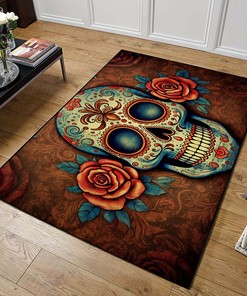 Customizable Sugar Skull Art Print Area Rug for Living Room