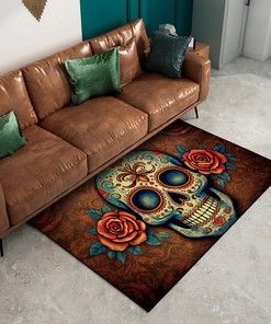 Customizable Sugar Skull Art Print Area Rug for Living Room