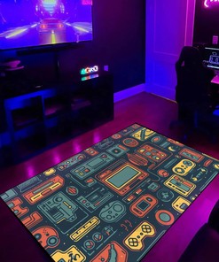 Customizable Vectorized Arcade Icons Area Rug for Home Decoration