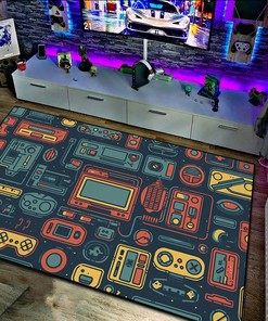 Customizable Vectorized Arcade Icons Area Rug for Home Decoration