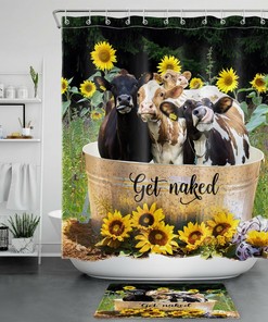 Cute Bathing Cow Daisy Rustic Farmhouse Shower Curtain for Bathroom Decor