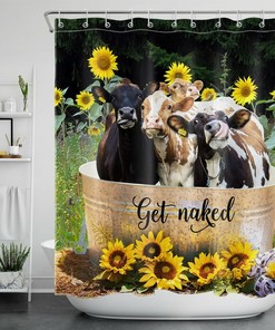 Cute Bathing Cow Daisy Rustic Farmhouse Shower Curtain for Bathroom Decor