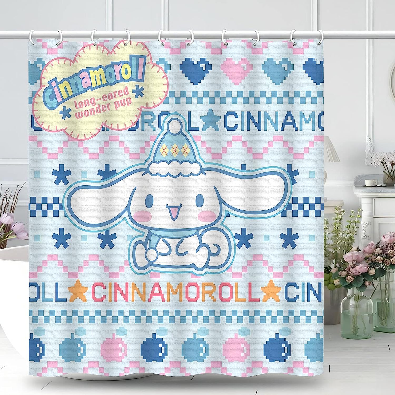 Cute Dog Shower Curtain Washable Waterproof Cartoon Fun Bathroom Decor