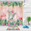Cute Elephant and Flamingo Flowers Shower Curtain - Bathroom Decor