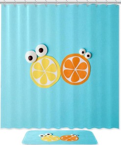 Cute Eyes Lemon Orange Fruit Waterproof Shower Curtain for Bathroom Decor