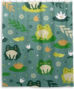 Cute Frogs Bathroom Shower Curtain Waterproof Fabric Decor for Home
