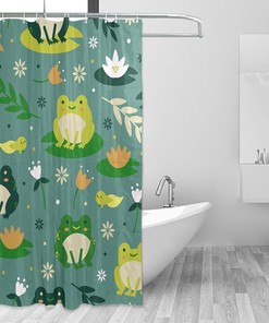 Cute Frogs Bathroom Shower Curtain Waterproof Fabric Decor for Home