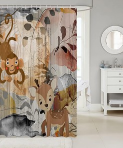 Cute Hedgehog Monkey Deer Shower Curtain for Kids Bathroom Decor