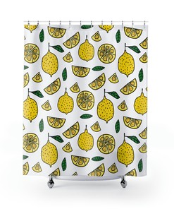 Cute Lemon Print Shower Curtain for Bathroom Decor - Housewarming Gift 