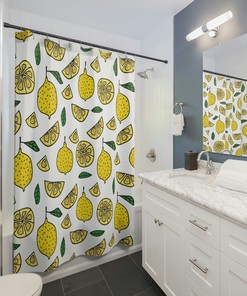 Cute Lemon Print Shower Curtain for Bathroom Decor - Housewarming Gift