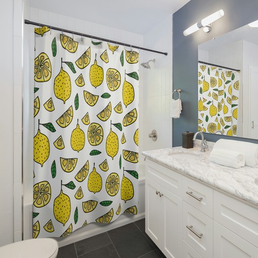 Cute Lemon Print Shower Curtain for Bathroom Decor - Housewarming Gift