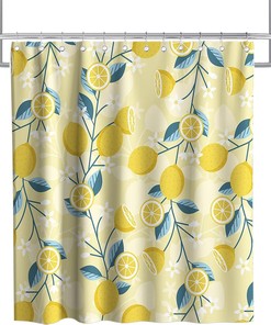 Cute Lemon Shower Curtain - Fruit Theme Fabric Bathroom Decor with Waterproof Yellow Fabric