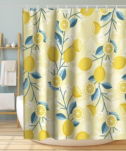 Cute Lemon Shower Curtain - Fruit Theme Fabric Bathroom Decor with Waterproof Yellow Fabric