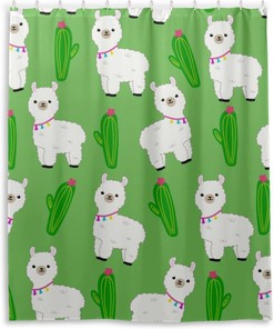 Cute Llama Cactus Bathroom Shower Curtain Waterproof Fabric Decor for Home