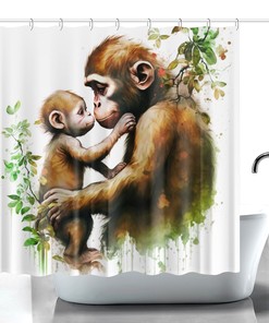 Cute Monkey Animal Curtain, Children's Shower Curtain for Safari Bathroom 