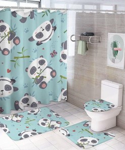 Cute Panda Love Bamboo Shower Curtain for Bathroom Decor, Waterproof for a Serene Feeling