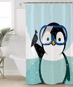 Cute Penguin Animal Fabric Shower Curtain - Adorable Bathroom Decor