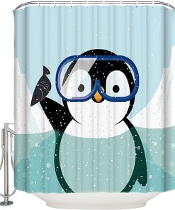 Cute Penguin Animal Fabric Shower Curtain - Adorable Bathroom Decor