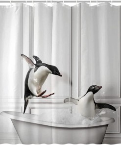 Cute Penguin Shower Curtain - Fun Animal Bathroom Decor Gift for Boys 
