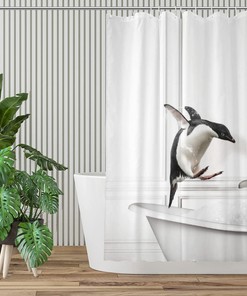 Cute Penguin Shower Curtain - Fun Animal Bathroom Decor Gift for Boys
