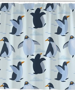 Cute Penguin Shower Curtain, RASHU Waterproof Fabric, Bathroom Decor 