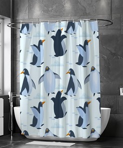 Cute Penguin Shower Curtain, RASHU Waterproof Fabric, Bathroom Decor