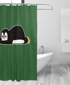Cute Penguin Shower Curtain - Washable Bath Curtain for Funny Bathroom Decor