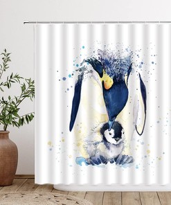 Cute Penguin Shower Curtain - Watercolor Animal Antarctic Wildlife Teenagers Bathroom Decoration