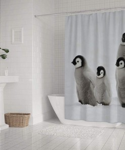 Cute Penguins Waterproof Shower Curtain - Fabric Bathroom Curtain for Kids