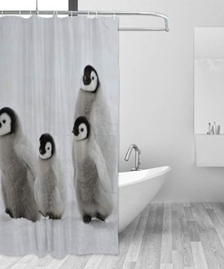 Cute Penguins Waterproof Shower Curtain - Fabric Bathroom Curtain for Kids