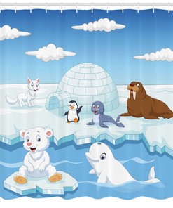 Cute Polar Animals Shower Curtain - Fun Bath Decor