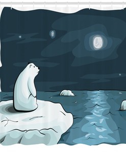 Cute Polar Bear Moon Cartoon Winter Shower Curtain for Bathroom Decor and Housewarming Gift