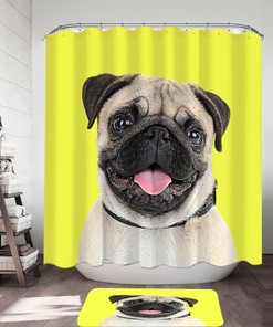 Cute Pug Dog Shower Curtain for Yellow Bathroom Decor