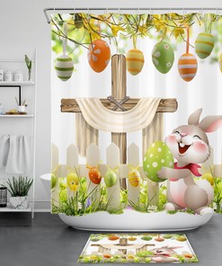 Cute Rabbit Easter Eggs Shower Curtain for Yellow Bathroom Decor