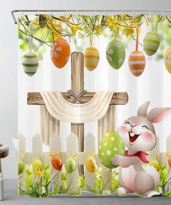 Cute Rabbit Easter Eggs Shower Curtain for Yellow Bathroom Decor