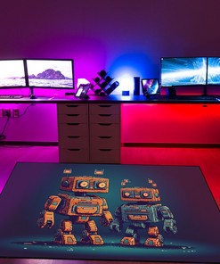 Cute Retro Pixel Robots Space Invaders Rug for Living Room and Bedroom