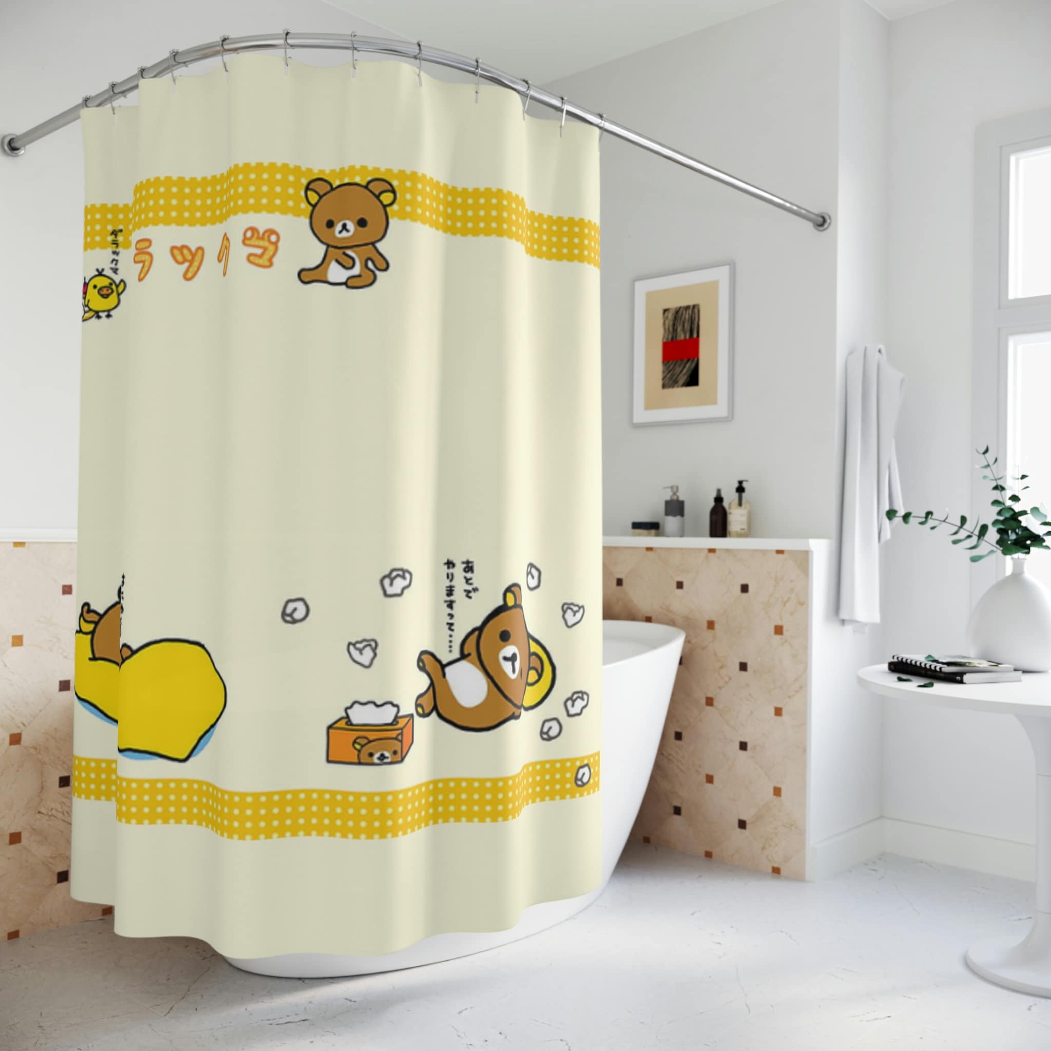 Cute Rilakkuma Retro Shower Curtain for Kawaii Bathroom Decor