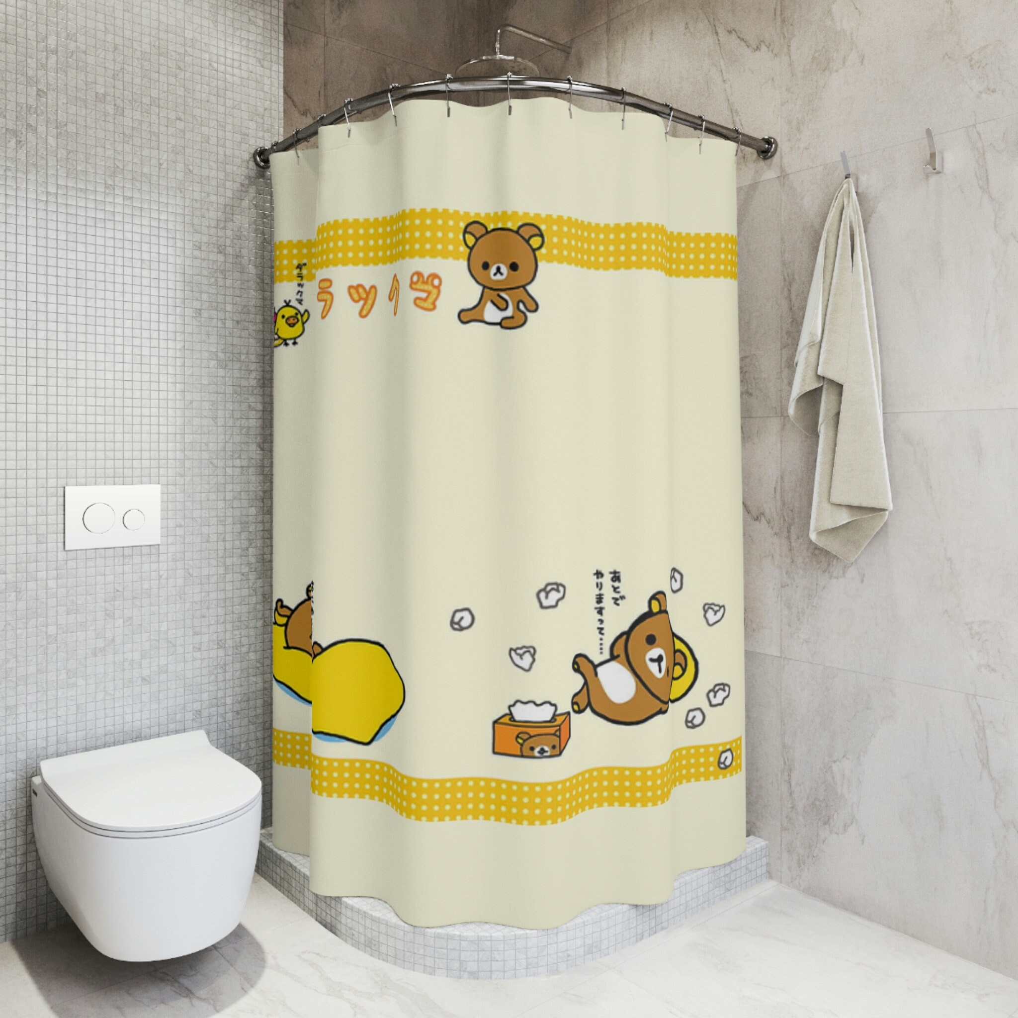 Cute Rilakkuma Retro Shower Curtain for Kawaii Bathroom Decor