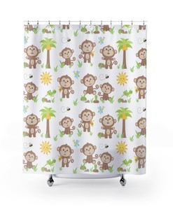Cute Safari Animals Monkey Shower Curtain for Kids - Perfect for a Jungle-Themed Bathroom
