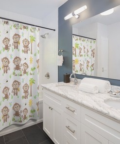 Cute Safari Animals Monkey Shower Curtain for Kids - Perfect for a Jungle-Themed Bathroom