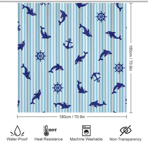 Cute Sea Dolphin Shower Curtain for Waterproof and Adorable Bathroom Decor