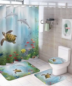 Cute Sea Turtles and Dolphins Shower Curtain for Waterproof and Adorable Bathroom Decor