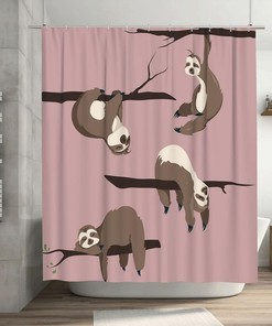 Cute Sloths Climbing and Hanging Shower Curtain: Cartoon Animal Decor