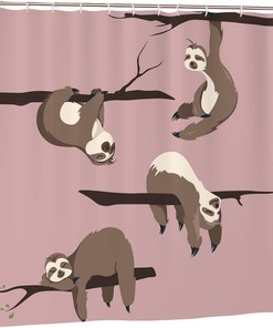 Cute Sloths Climbing and Hanging Shower Curtain: Cartoon Animal Decor