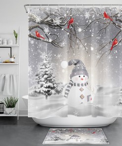 Cute Snowman Snowflake Shower Curtain for Bathroom Decor
