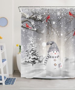 Cute Snowman Snowflake Shower Curtain for Bathroom Decor