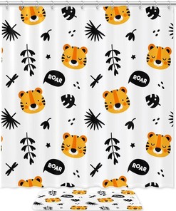 Cute Tiger Pattern Shower Curtain: Wild Bathtub Decor by Woodyotime