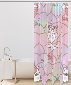 Cute Unicorn Mermaid Seashells Fabric Shower Curtain for Bathroom Decor