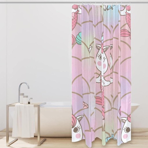 Cute Unicorn Mermaid Seashells Fabric Shower Curtain for Bathroom Decor