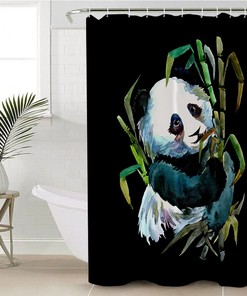 Cute Watercolor Panda Animal Bamboo Bathroom Shower Curtain as a Waterproof Gift 
